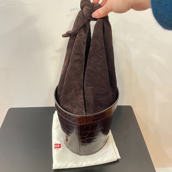 New Staud Britt Croc-Effect Leather & Suede Bucket Bag Brown $375 - Picture 5 of 8